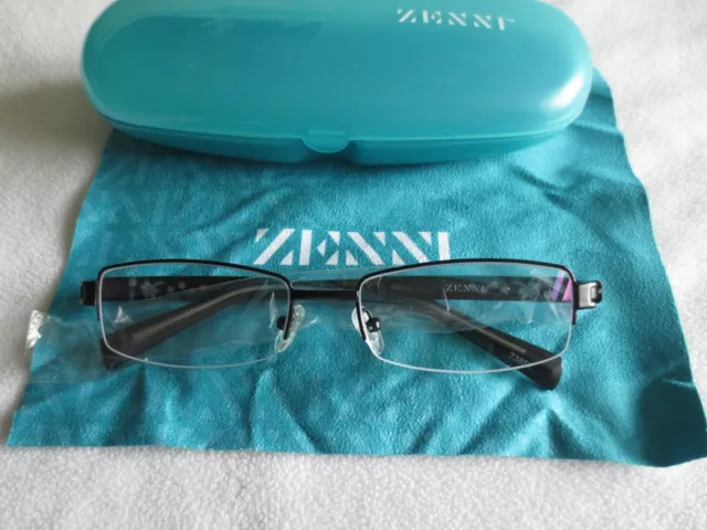 Zenni black patterned reading glasses frames. 738521. With case.