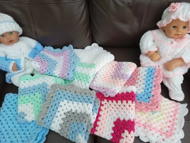HAND CROCHET SMALL baby doll blanket comforter choice of colours