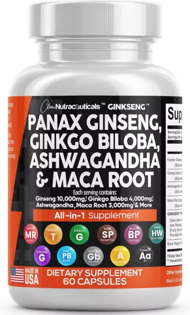 Panax Ginseng 10000mg Ginkgo Biloba 4000mg Ashwagandha Maca Root 3000mg