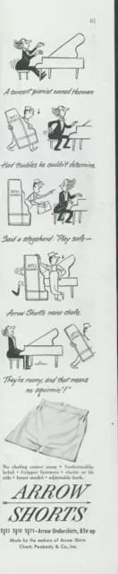 1948 Arrow Shorts A/S Sam Cobean Cartoon Piano Pianist Change Vtg Print Ad SP14