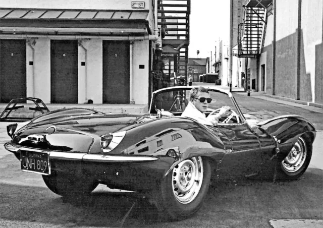 Steve McQueen 1956 Jaguar XKSS BW POSTER