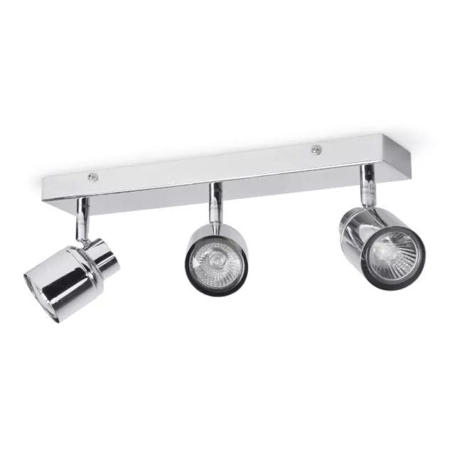 IP44 Metal Bathroom Ceiling Spotlight Bar 3 Way Polished Chrome Adjustable Light 2