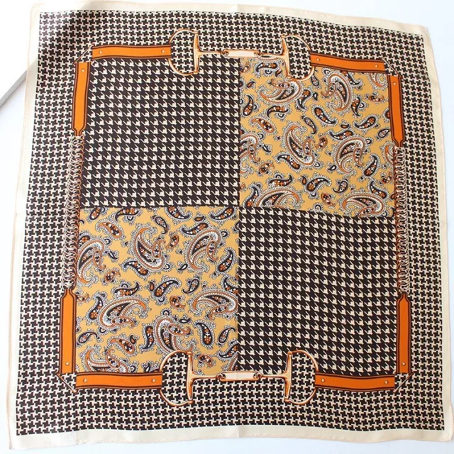 100% Silk Small Scarf Square Vintage Geometric Paisley Neckerchief Wrap 53*53cm