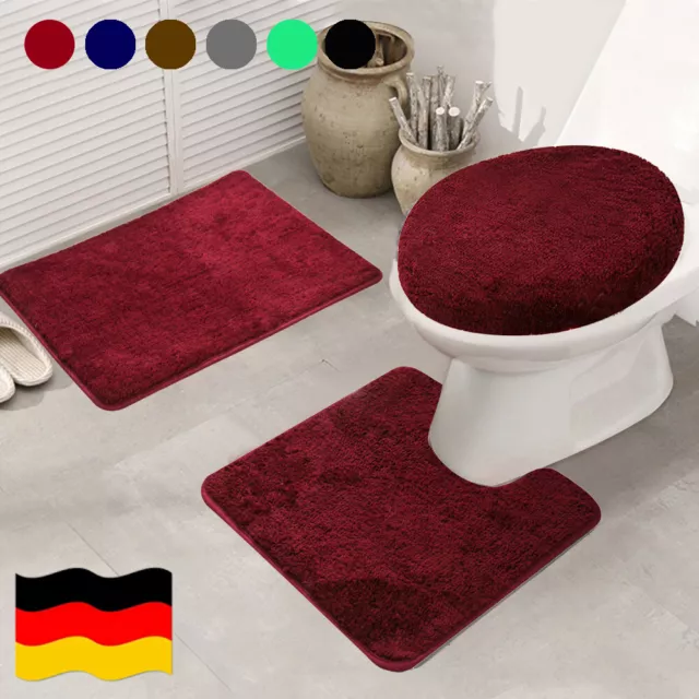 3Teilig Badgarnitur Badezimmer Matte Set Dusch Bade Matte Vorleger Teppich