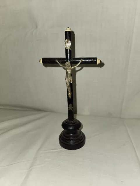 Antique French Black Altar ￼crucifix Cross Free Standing, Jesus. 8.5”