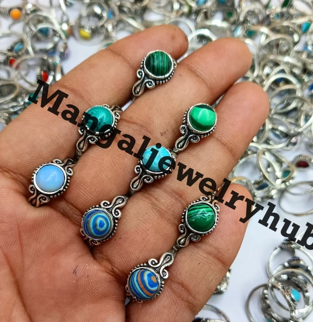 Lot De Bijoux Plaqué Argent 925 – Bagues Avec Pierres Précieuses De Labo, Gros/wholesale
