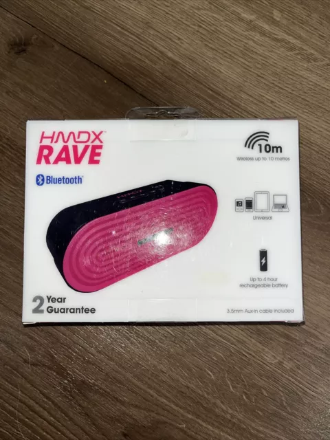 HoMedics HMDX RAVE Wireless Bluetooth Rechargeable Portable Box Rosa, Neu OVP 3