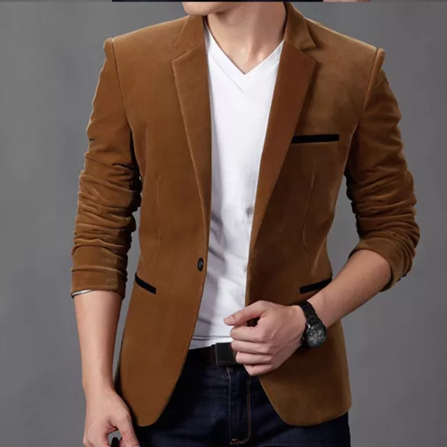Men's Blazer Button One Suit Jackets Formal Wedding Velvet Suit Casual Coats