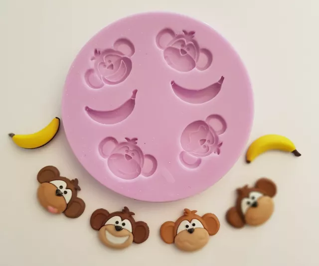 .Monkey's And Bananas Set Silicone Mould For Cake Topper, Chocolate, Clay Etc