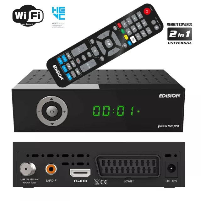 Receptor satélite Full HD DVB-S2 EDISION Picco S2 pro WLAN PVR SCART 1080p unicable