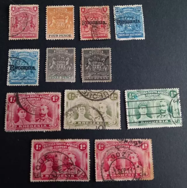 British South Africa Co / Rhodesia Selection Of 12 Stamps Mint & Used