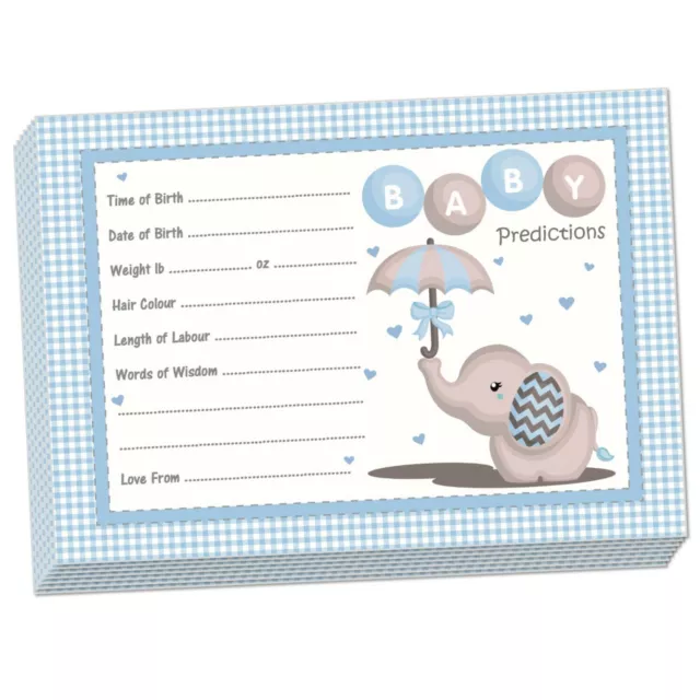 PREDICTION CARDS - Blue Elephant, Baby Shower, Boy, Party, Guessing Game, Baby