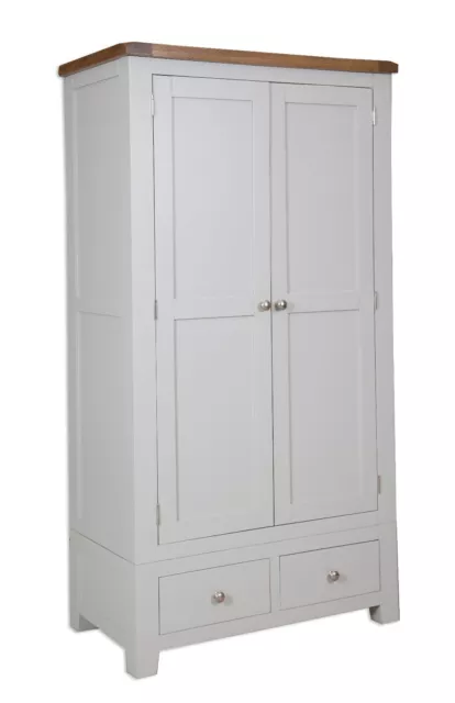 Oak Wardrobe 2 Door 2 Drawer Pine in Dorset Painted French Grey FREE DELIVERY