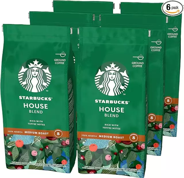 STARBUCKS House Blend, Medium Roast, Ground Coffee 200g (Pack of 6)