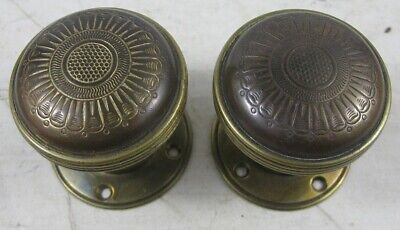 Pair of Early 1800’s Heavy Solid Brass Colonial Sunburst Doorknob Set