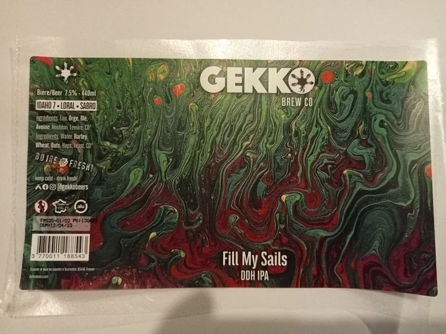 Etiquette de Bière : FILL MY SAILS / DDH IPA -  GEKKO Brew Co - 83 France