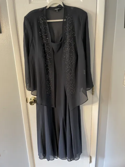 R&M Richards Women's Plus Size Beaded Chiffon Jacket Dress 18 Plus,Color Coal