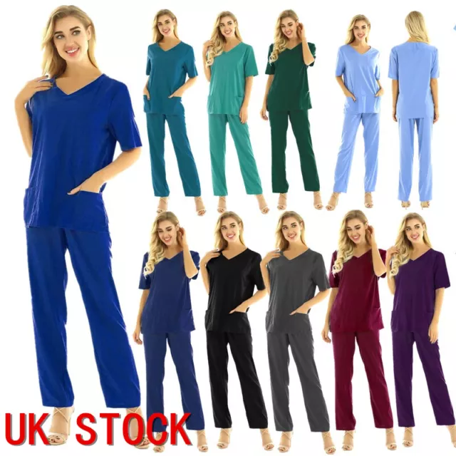 UK Men Women Scrubs Suit Uniform Hospital Doctor Nurse Medical Surgeon Workwear