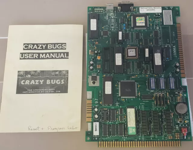 Crazy Bugs IGS game board w/ manual Working new battery Cherry master PCB Jamma