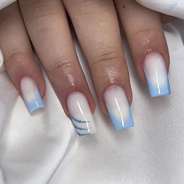 Long Square False Nails Gold Crystal Nail Tips Fashion Press on Nails  DIY
