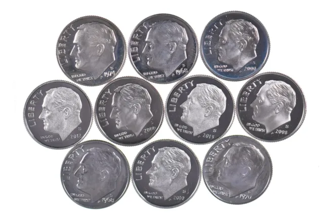 Lot of 10 PROOF Roosevelt Dimes $1 Face PROOF - You get them ALL *668