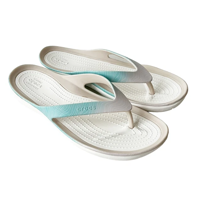 CROCS Iconic Comfort Swiftwater Flip Flop Thongs Womens 8 Printed Ombre Straps