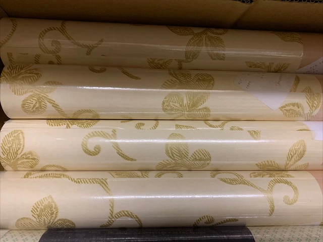 VINTAGE X4 ROLLS NEXT WASHABLE WALLPAPER - GOLD-DAMASK - Bnip, RARE