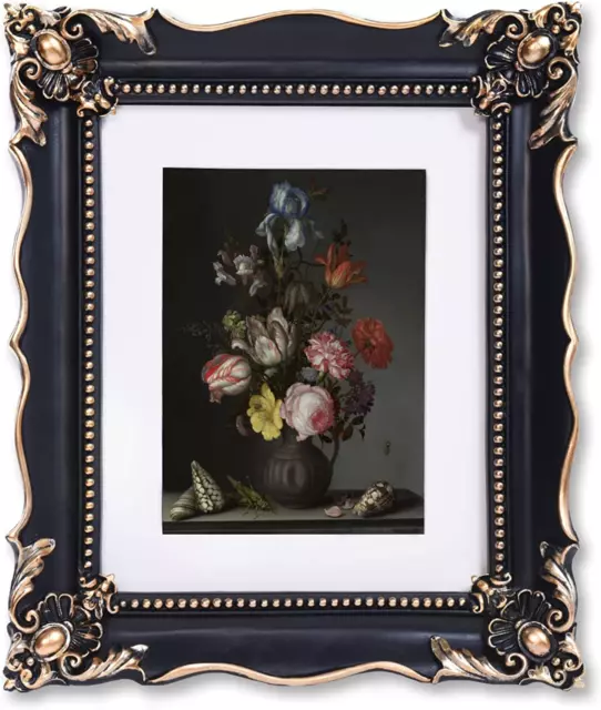 Vintage Picture Frame with Embossed Flower Design Black Ornate Frame for 8X10