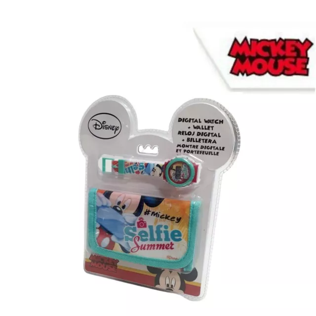 Set Orologio Da Polso Digitale + Portafogli Mickey Topolino Mouse Disney Bambino