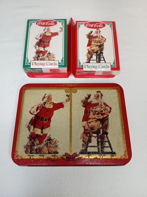 Vtg 1994 Coca-Cola Tin & Playing Cards 2 Decks ~SEALED~ Santa Claus Christmas