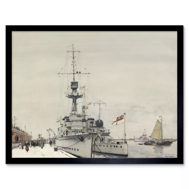 King HMS Concord Cardiff Kopenhagen Erster Weltkrieg Malerei Wandkunst Druck gerahmt 12x16