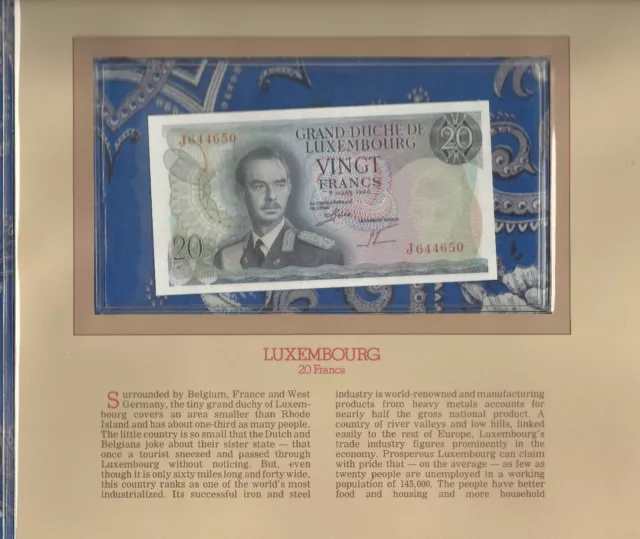 Most Treasured Banknotes Luxembourg 20 Francs 1966 UNC P 54a Prefix J