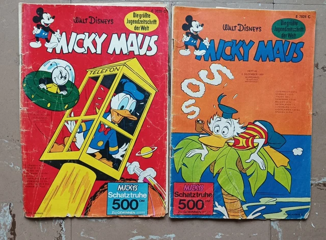 2x Comic WALT DISNEYS Micky Maus Nr. 35 + 49 1969 FEHLDRUCK +EHAPA-POSTKARTE RAE