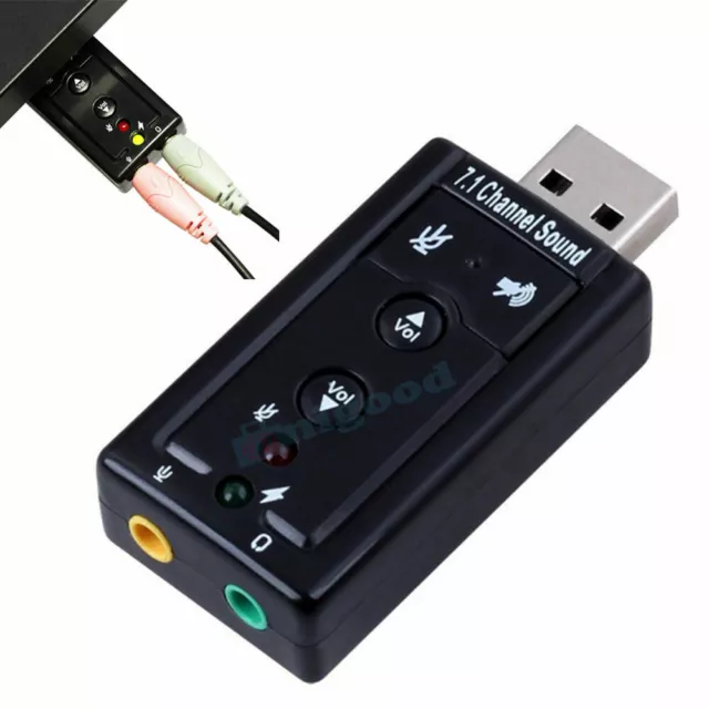 External USB Sound Card Adapter Virtual 7.1 Ch 3D Audio 3.5mm for PC Mac Laptop