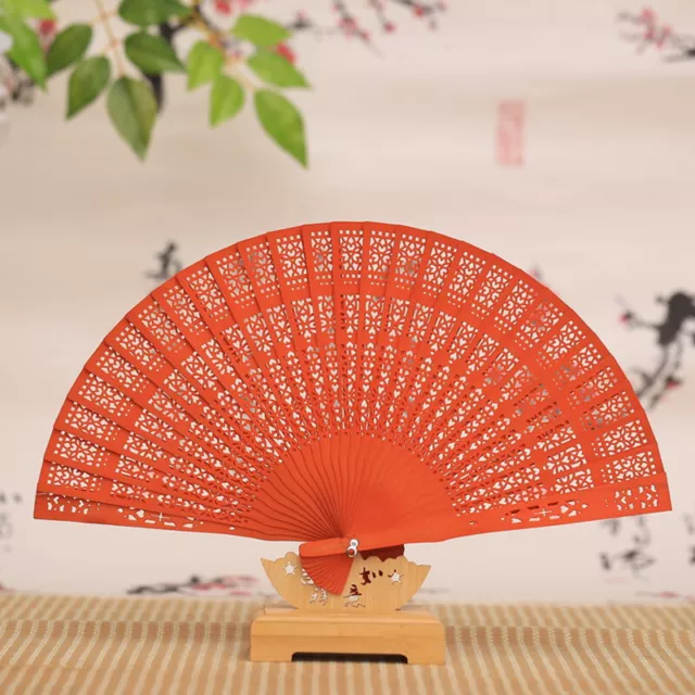 Fashion Wedding Hand Fragrant Party Carved Bamboo Folding Fan Chinese Wooden  DR