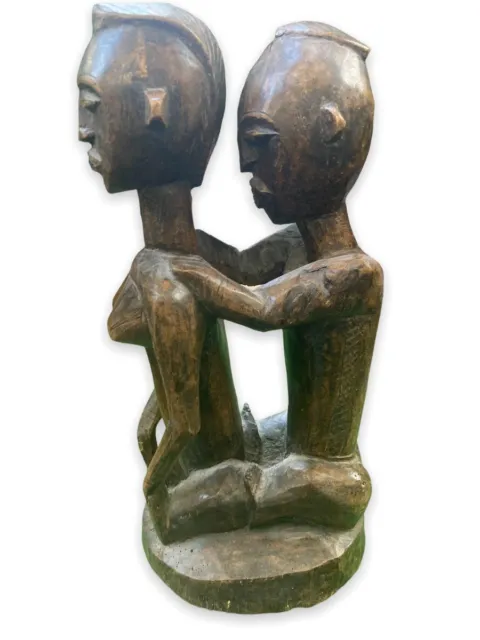 Antique Erotica African Couple Statue Natural Wood Tribal Art Scene Woman 20th