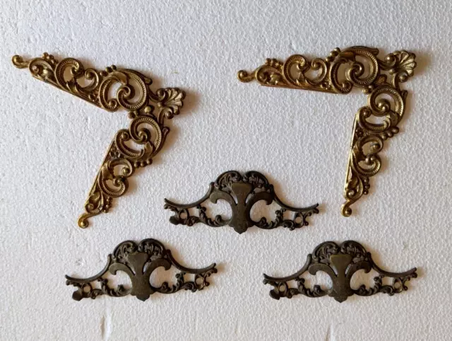Antique Brass Ormolu Hardware Furniture Mounts Art Nouveau 5 Pieces