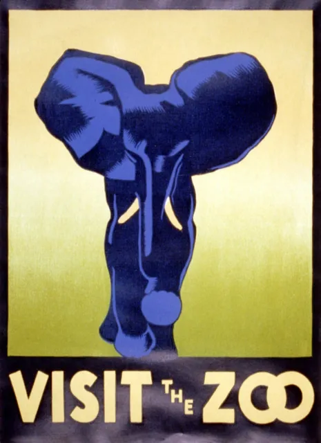 Visit the Zoo Blue Elephant Children Travel USA Vintage Poster Repro FREE S/H