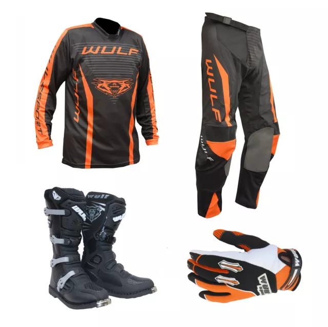 Adult MX Wulfsport 2023 LINEAR Motocross Shirt Pant Glove Boots Orange Set #6