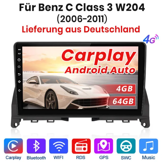 Android12  Carplay Autoradio GPS NAVI WiFi DAB+ Für Mercedes C Class W204 S204