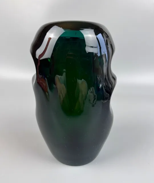 Skrdlovice Beranek Glass Vase. Czech Bohemian Studio Art. Vintage. Green. 6.25" 3