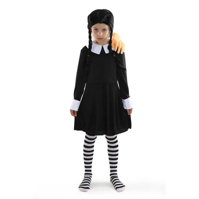 Kids Girls Wednesday Costume Addams Family Outfit Halloween Child Fancy Dress