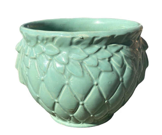 1954 Vintage McCoy Pottery  Diamond Quilted/Tufted Green Jardiniere Planter USA