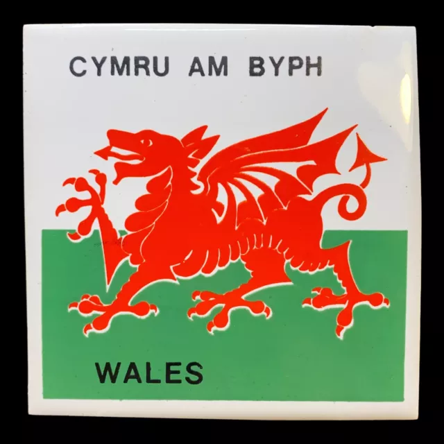Vtg Cymru Am Byph Wales Welsh Dragon Flag Emblem Ensign Ceramic Wall Tile Trivet