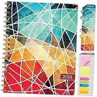 Global Printed Products 2024 Hardbound Planner - 5.5x8" Daily Weekly Monthly Agenda With Sticky Notes & Pocket