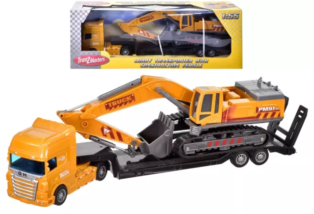 Kids Construction Lorry Transporter With Digger Excavator Vehicle Toy Boys Gift