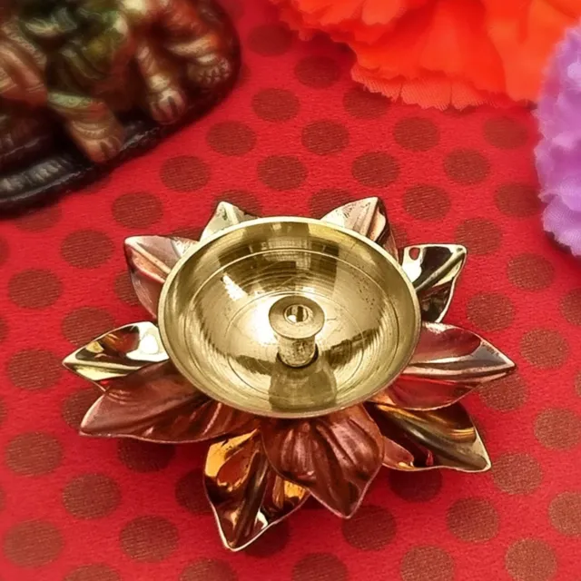 Set of 2 Brass Small Lotus Shape Kamal Diya 4Oil Lamp Home Temple Diwali  Puja