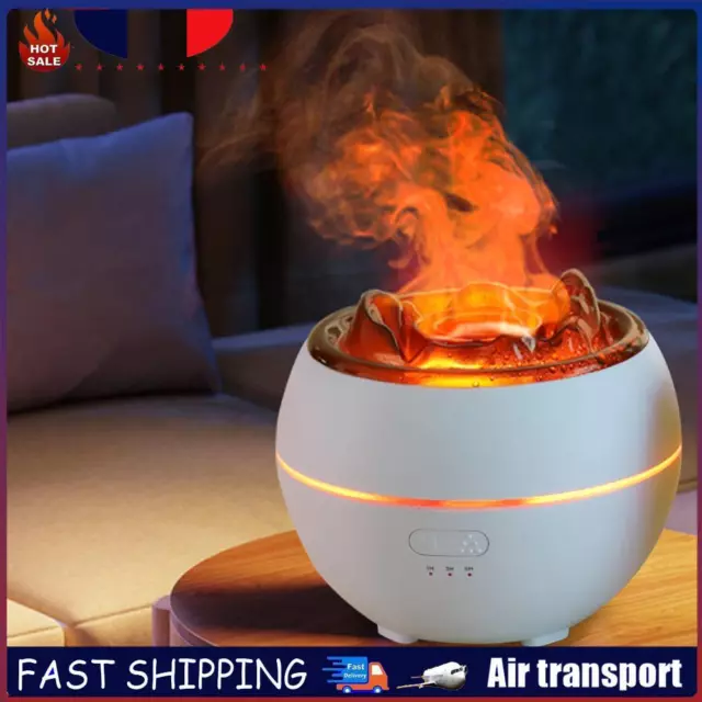 Volcano Humidifier USB Plug-in Ultrasonic Flame Aroma Diffuser (White-Ordinary)