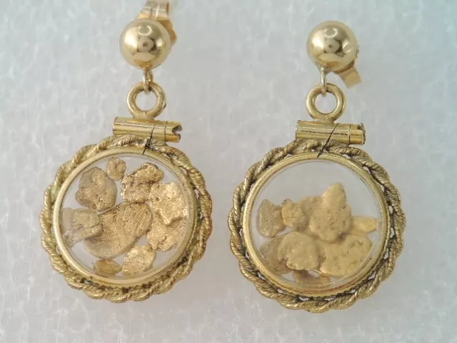 Vintage 14K Yellow Gold Alaskan Gold Nugget Dangle Earrings