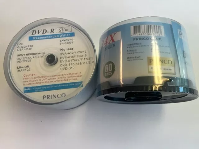 120 Pcs Princo Dvd-R 24X 4.7Gb 120Min W/Cake Box, Made In Taiwan Free 2 Day Ship